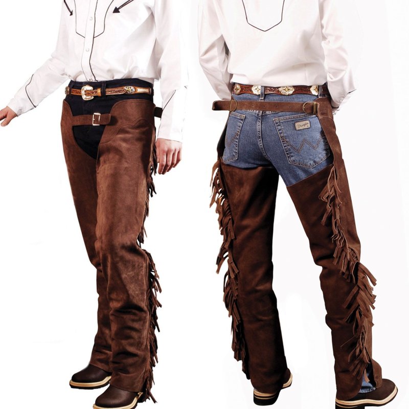 Lakota Saddlery Chaps Western in pelle scamosciata con frange