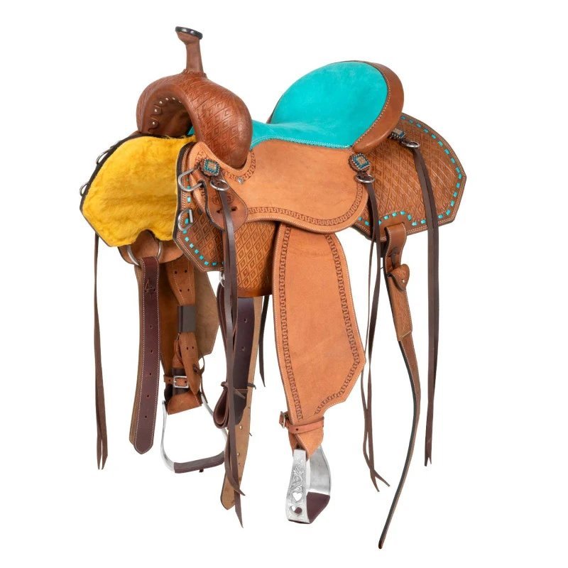 Pool's Equitazione Sella barrel con seduta turchese e lavorazione basket Marrone